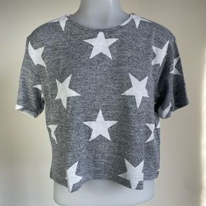 NWT Boohoo - T-shirt Croo Top, Gray & White Star (Small)